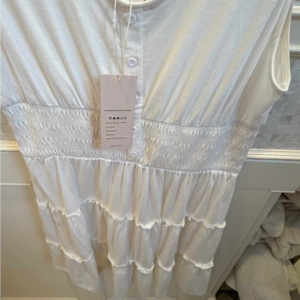 NWT new large sleeveless tiered smocked sundress white dress - Picture 7 of 13